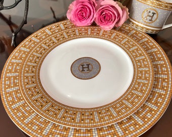 Dinnerware Plate Set, Mosaic, 24k Gold Plated Bone Chine, Available 16 PC