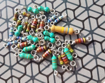 colorful retro beads, homemade from resistors - sustainable - for charms, earrings, keychains, dreads...