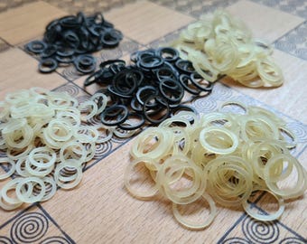 Tear-resistant hair ties - transparent / black, for dreads, beard... very robust, long-lasting; small natural latex mane elastics, 100 pieces
