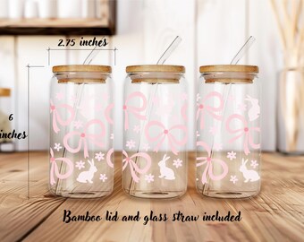 Floral Bunny Easter Glass Cup: Coquette Spring Design