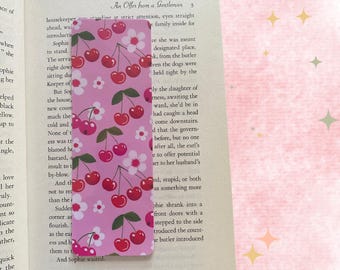 Pink Cherry Bookmark: Handmade Glossy Laminated Book Lover Gift