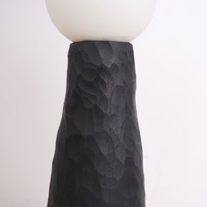 hand carved ebonized maple tall lamp. Wabi sabi textured minimal zen lamp, Japanese style image 3