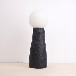 hand carved ebonized maple tall lamp. Wabi sabi textured minimal zen lamp, Japanese style image 2