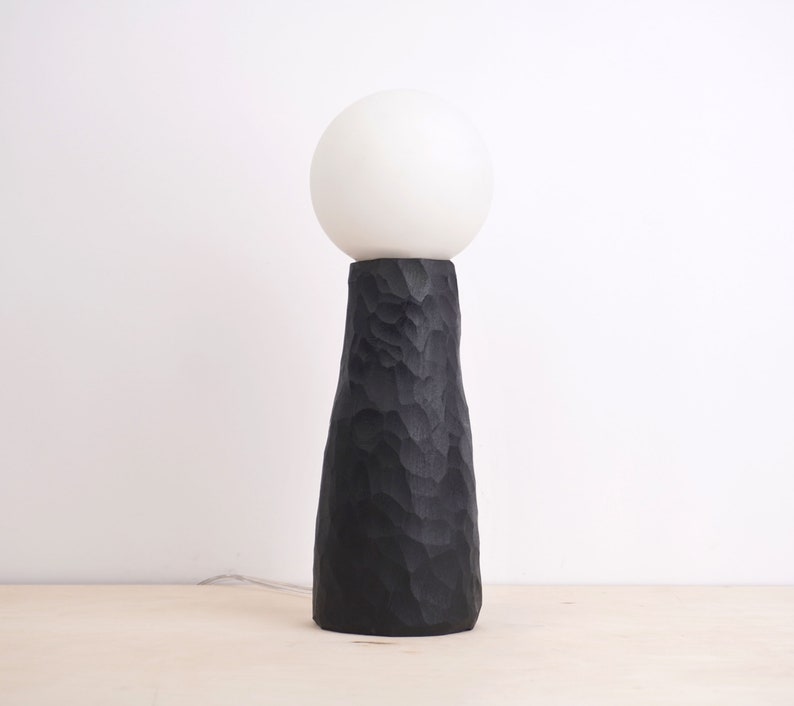 hand carved ebonized maple tall lamp. Wabi sabi textured minimal zen lamp, Japanese style image 2