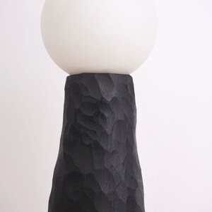 hand carved ebonized maple tall lamp. Wabi sabi textured minimal zen lamp, Japanese style image 4