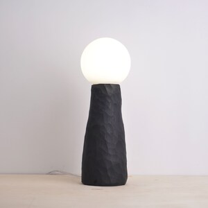 hand carved ebonized maple tall lamp. Wabi sabi textured minimal zen lamp, Japanese style image 7