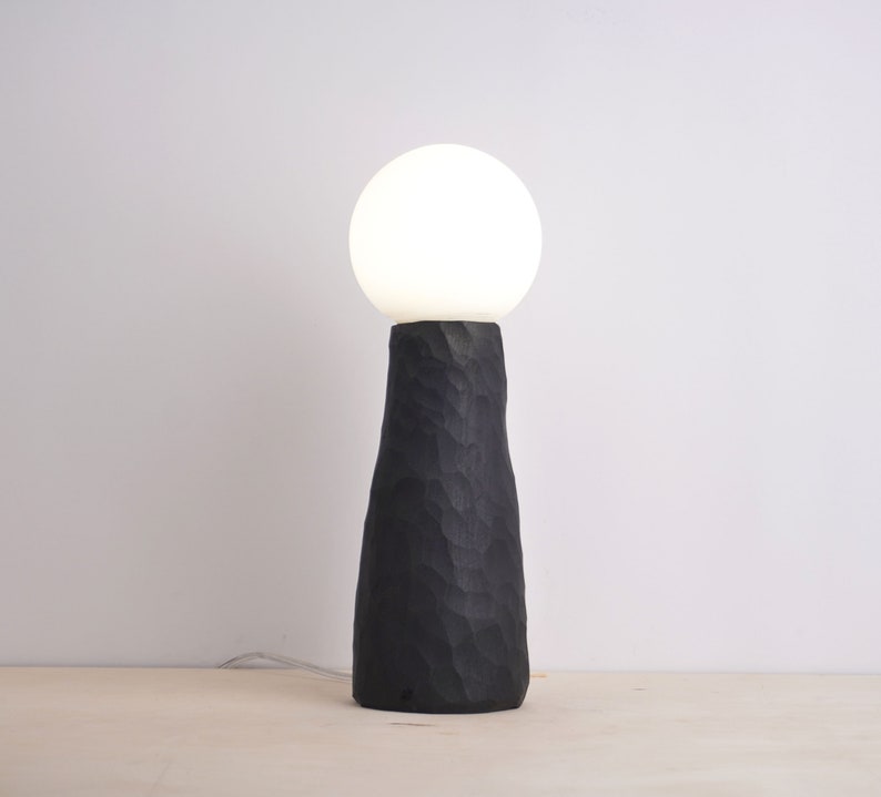 hand carved ebonized maple tall lamp. Wabi sabi textured minimal zen lamp, Japanese style image 7