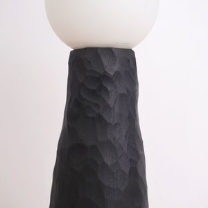 hand carved ebonized maple tall lamp. Wabi sabi textured minimal zen lamp, Japanese style image 9