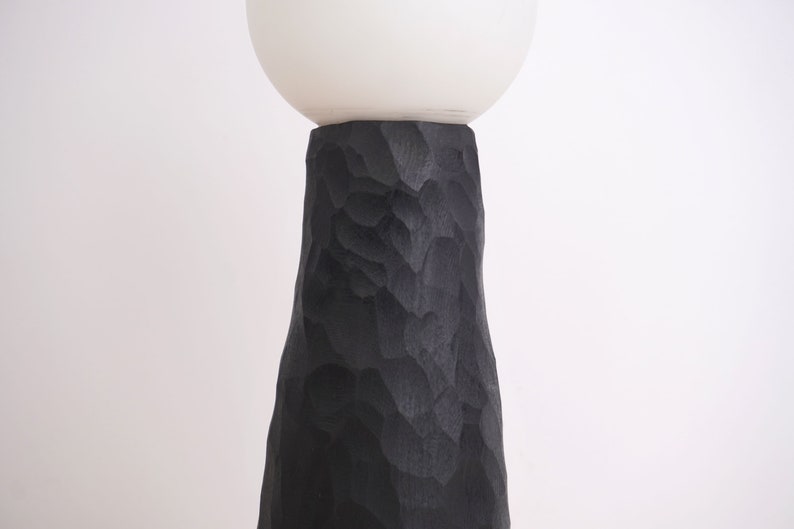 hand carved ebonized maple tall lamp. Wabi sabi textured minimal zen lamp, Japanese style image 9