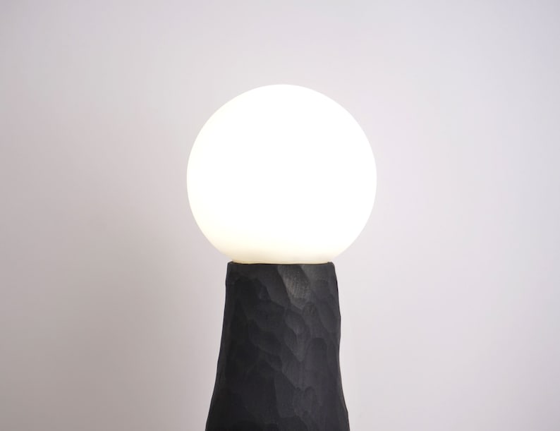 hand carved ebonized maple tall lamp. Wabi sabi textured minimal zen lamp, Japanese style image 6