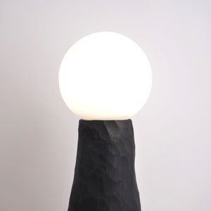 hand carved ebonized maple tall lamp. Wabi sabi textured minimal zen lamp, Japanese style image 8