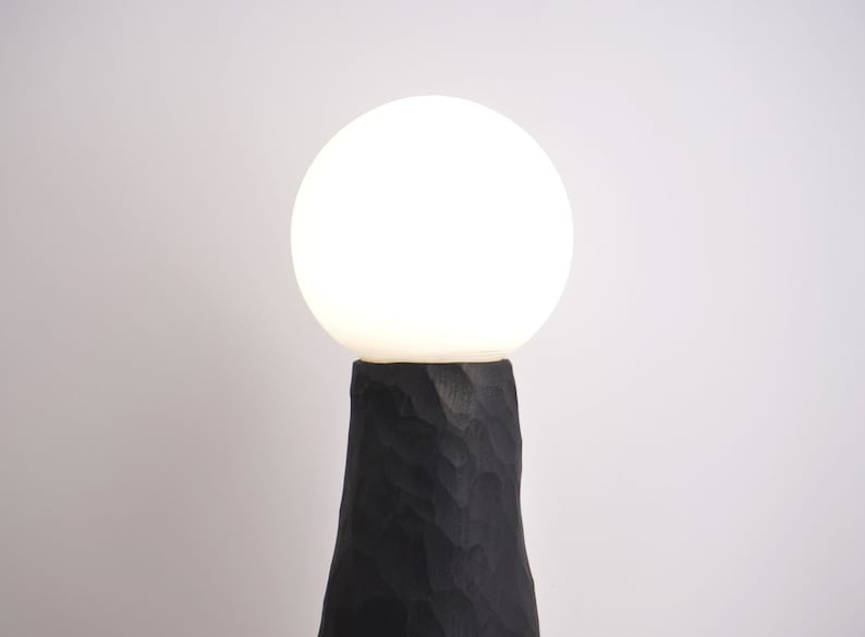 hand carved ebonized maple tall lamp. Wabi sabi textured minimal zen lamp, Japanese style image 8