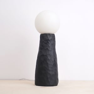 hand carved ebonized maple tall lamp. Wabi sabi textured minimal zen lamp, Japanese style image 1