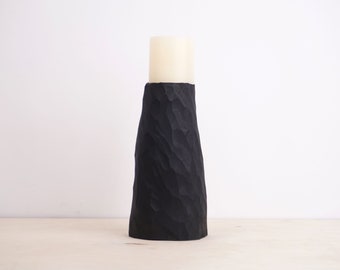 hand carved ebonized maple tall lamp. Wabi sabi textured minimal zen lamp, Japanese style