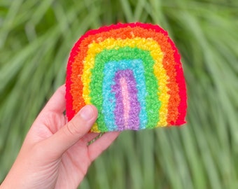 Rainbow Punch Needle Mug Rug/ Coaster