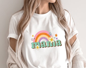 Retro Rainbow Mama T-Shirt,Leopard Mom Shirt,Mom Life Shirt,New Mom Mother Mommy Gift,Pregnancy Announcement,Baby Shower,Mothers Day Gift