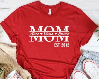 Custom Mom Shirt With Kids Names,Mom Est Shirt,Personalized Mom Shirt,Mothers Day Shirt,Customized Mom Tee,Children's Name,Mother's Day Gift