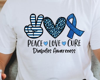 Diabetes Awareness Shirt, Diabetes Shirt, Peace Love Cure Shirt, Type 1 Diabetes Shirt, Type 2 Diabetes Shirt, Diabetic Shirt, Support Squad