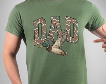 Camo Dad T-Shirt,Fathers Day T-Shirt,Fathers Day Gift,Camo Flying Mallard Duck T-Shirt,Hunting Dad T-Shirt,Dad Duck T-Shirt,Cool Hunting Tee