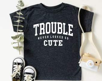 Toddler Boy Shirts, Funny Toddler Tshirts, Kid Outfits, Gifts for Kids,Toddler T Shirts, Gift for Birthday Boy, Trouble Never Looked So Cute
