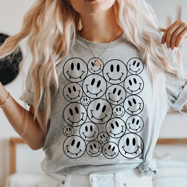 Halloween Smiley Faces Shirt,Vampire Halloween Shirt,Vampire Teeth,Smile Face Tshirt,Retro Halloween Shirt,Vintage Halloween, Happy Face Tee