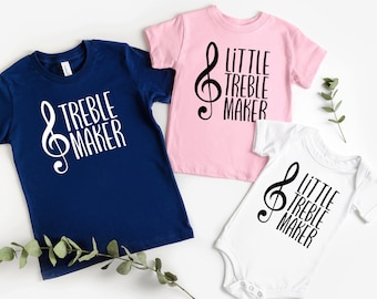 Matching Family Outfits, Treble Maker, Little Treble Maker,Mommy Daddy Kids Toddler Baby,Funny Family Group Shirts, Music, Musician, Onesies
