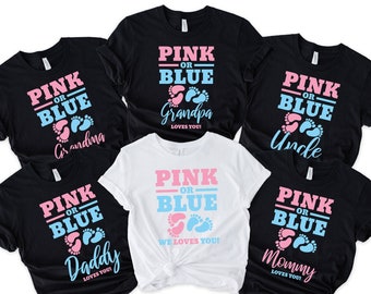 Gender Reveal Party Shirts, Pink or Blue We Love You Shirts Mommy Daddy, Personalized Family Matching Tshirts,Baby Announcement, Baby Shower