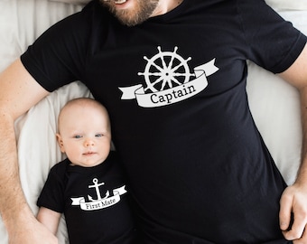 Captain First Mate, Father and Son Matching Shirts, Daddy and Me Matching Tshirt, Funny Dad and Son Tees, Parent Child, Gift for Dad and Son