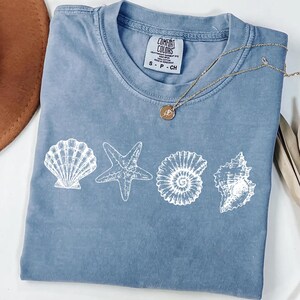 Comfort Colors Sea Shells Retro Style T-Shirt, Retro Ocean Shell T-Shirt, Sea Lovers T-Shirt, Summer Ocean T-Shirt, Cute Sea Animal T-Shirt