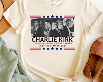 Camiseta de Charlie Kirk; camiseta de un verdadero patriota; camiseta de "El cielo ganó una voz valiente"