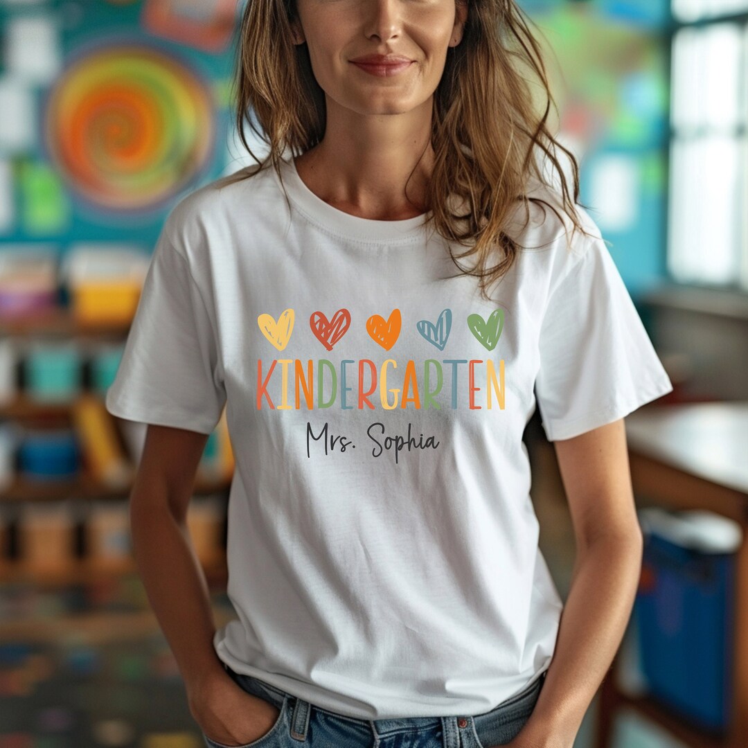 Personalized Kindergarten Teacher T-Shirt - Custom Name Back To School Gift