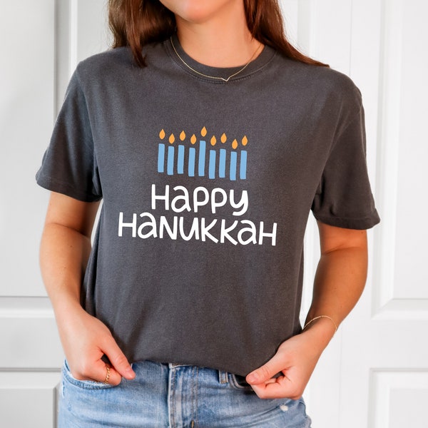 Happy Hanukkah Comfort Colors Shirt, Jewish Shirt, Religious Shirt,Hanukkah Tee, Hebrew Shirt, Hanukkah Shirt, Chanukah Shirt, Hanukkah Gift