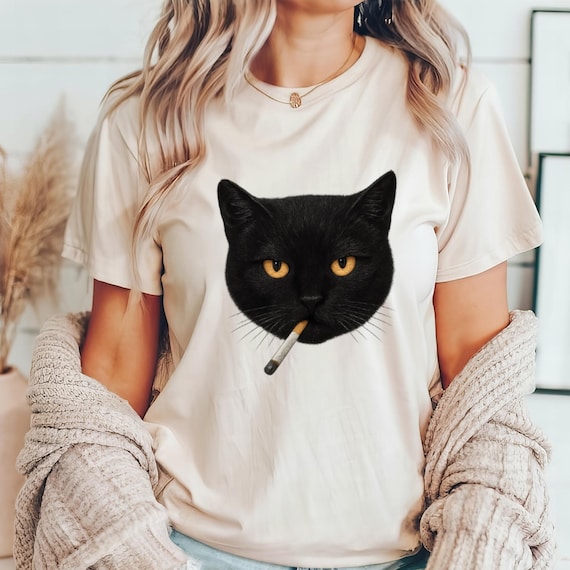 cat cigarette t shirt Smoking Cat T-shirt,retro Black Cat T-shirt for Men Women,edgy Retro 90s  Grunge T-shirt,aesthetic T-shirt,cat Lover T-shirt,gift for Men
