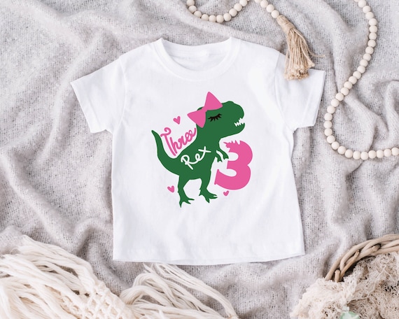 Three Rex Toddler Girl Shirt,Girls Dinosaur Birthday Shirt,Girl 3rd Birthday T-Shirt,Third Birthday,Three Year Old,Birthday Girl Tshirt,Dino