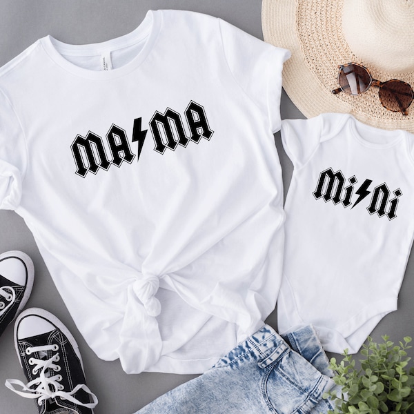 Rocker Mama and Mini Shirts,ACDC Shirts,Mama Mini ACDC Shirt,Mommy And Me,Mom Thunderstruck T-Shirt,Mother Daughter Shirts, Baby Shower Gift