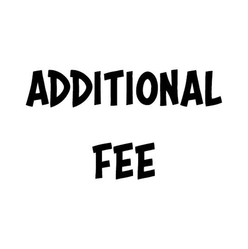 May include: Black and white text that reads "ADDITIONAL FEE" in a bold, cartoon-like font.