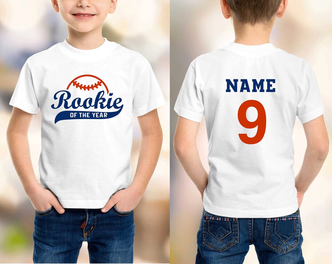 Custom Kids Sports Shirt Front Back Name Number, Rookie of the Year