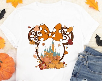 Camiseta con orejas de Minnie de otoño, camiseta con orejas de Mickey de otoño, camiseta de pareja de Disney de otoño, camiseta con orejas de Disney de Halloween, camiseta de Minnie de otoño, camiseta de fiesta de Halloween de Disney