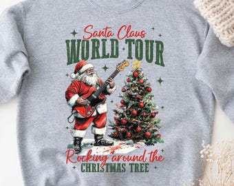 Santa Claus World Tour Sweatshirt, Vintage Christmas Sweater, Cute Santa Claus Sweatshirt, Retro Xmas Sweatshirt, Rocking Around Hoodie