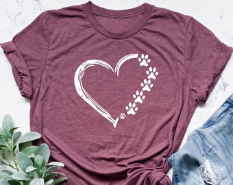 Heart Paw Shirt, Dog Paw Print Shirt, Dog Mom Shirt, Dog Love Shirt, Paw Love T Shirt, Paw Print Heart Shirt,Gift for Her,Gift For Dog Lover