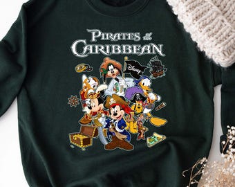 Disney Pirates Of The Caribbean Sweatshirt, Mickey Caribbean Sweatshirt, Retro Pirates Sweatshirt,  Mickey And Friends Pirates Sweatshirt