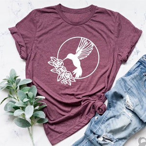 Hummingbird Shirt for Women, Floral Hummingbird Shirt, Bird Lover, Nature Lover, Hummingbird Books Shirt, Monogram Graphic Tee, Animal Lover