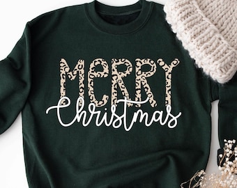 Leopard Merry Christmas Sweatshirt, Christmas Sweatshirt, Cheetah Sweatshirt, Christmas Sweatshirt, Christmas Family Sweater, Christmas Gift