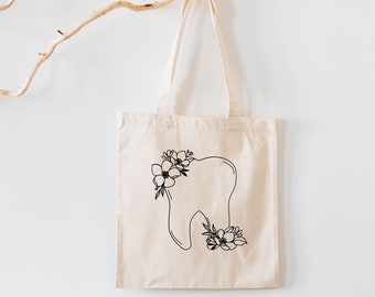 Floral Tooth Tote Bag, Floral Dentist Tote Bag, Dental Assistant Tote Bag, Orthodontic Dental, Dentist Tote Bag, Dental Life, Funny Dental