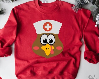 Nurse Sweatshirt, Turkey Fall Thanksgiving Sweatshirt, Turkey Face Sweatshirt, Thanksgiving Sweater, Happy Thanksgiving,Funny Thanksgiving