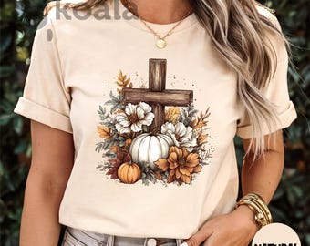 Floral Pumpkin Cross Shirt, Fall Christian Shirt, Boho Floral Shirt, Pumpkin Season Shirt, Autumn Shirt, Fall Jesus Shirt, Gift for Her
