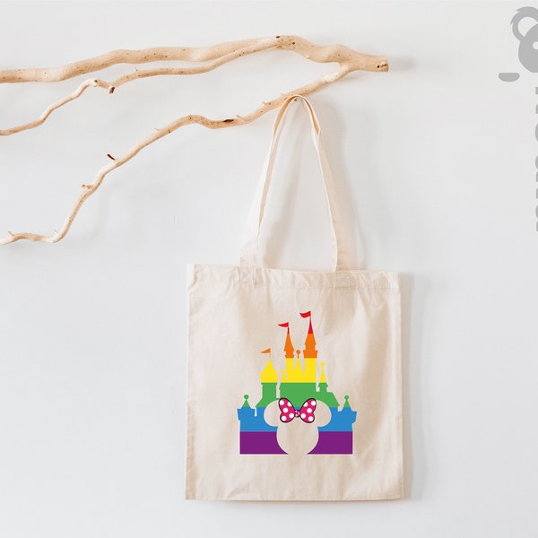 Disney Castle Family Tote Bag, Disney LGBT Couples Matching Tote Bag, Mickey Rainbow Head, Pride Tote Bag, Gay Pride, LGBT Gift,Disney Pride