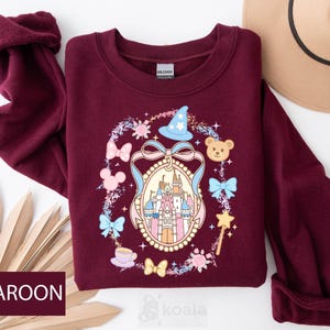 Magical Castle Coquette with Pink Bow Sweatshirt, Disney Castle Sweatshirt, Magic Kingdom Hoodie, Cartoon Pink Ribbon, Princess Sweatshirt
