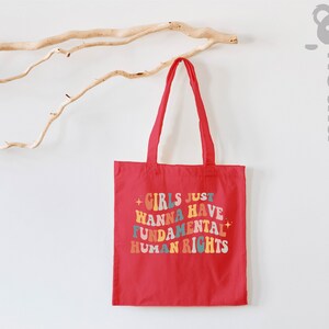 Bolso de mano inspirador, Las niñas sólo quieren tener bolsa de mano de derechos fundamentales, Igualdad de mujeres, Igualdad racial, Bolsa de mano de derechos LGBT, Tote retro imagen 5