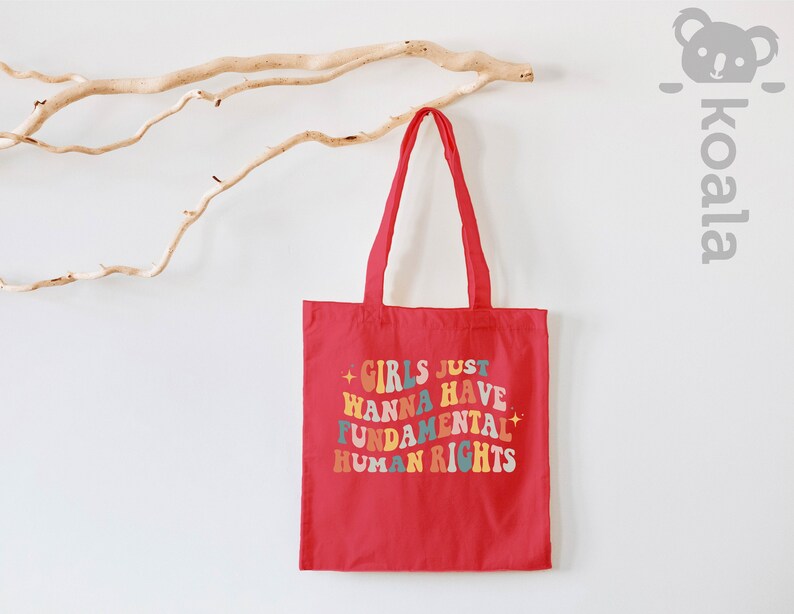 Bolso de mano inspirador, Las niñas sólo quieren tener bolsa de mano de derechos fundamentales, Igualdad de mujeres, Igualdad racial, Bolsa de mano de derechos LGBT, Tote retro imagen 5